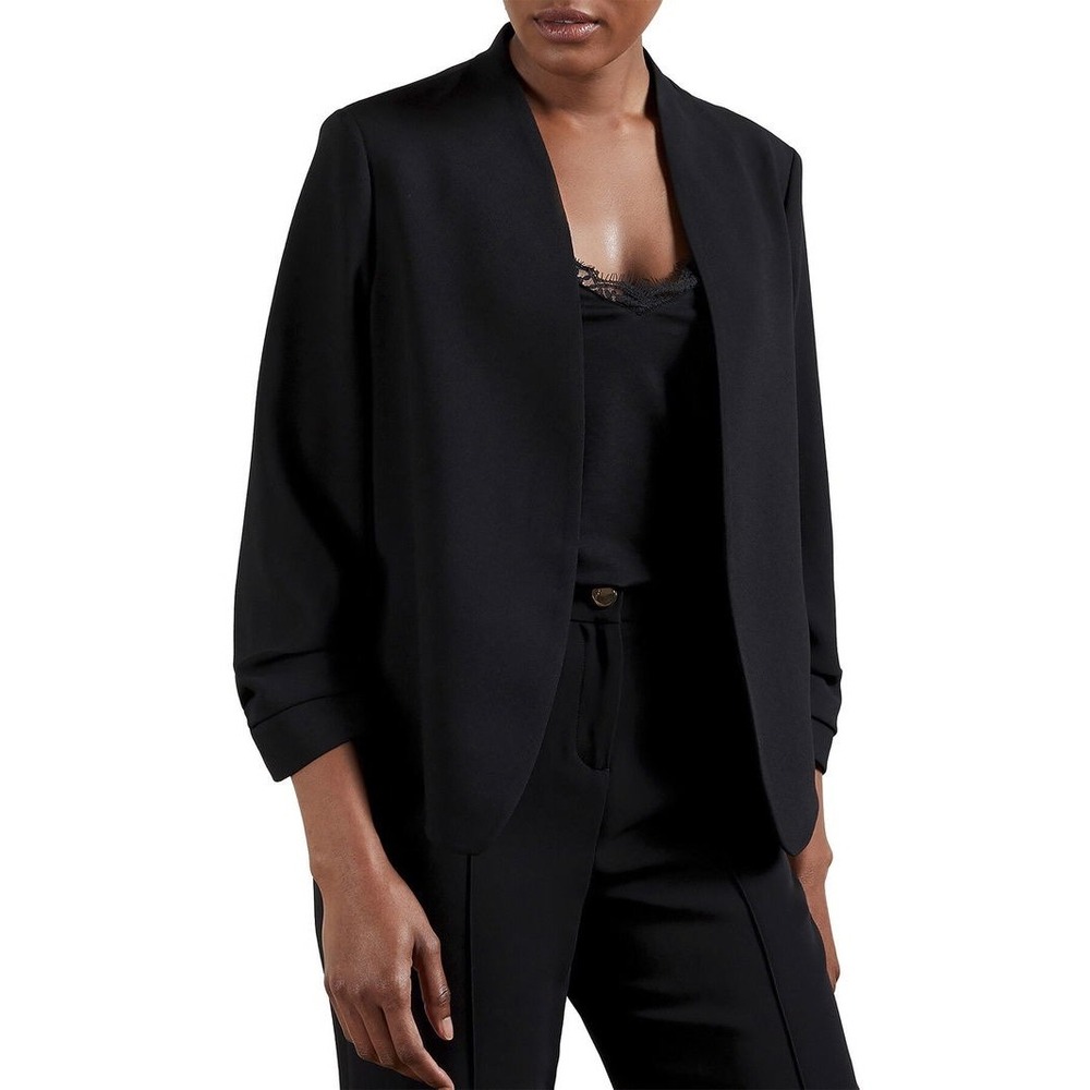 Ted Baker London Popsy Cropped Blazer Black Open Front Jacket 3/4 Sleeve Size 5